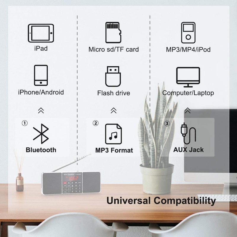 PRUNUS J-288 Portable Radio AM FM Radio with Bluetooth Speaker, Sleep Timer, Power-Saving Display, Ultra-Long Antenna, AUX Input & USB Disk & TF Card MP3 Player, NO Manual Preset - Image 4
